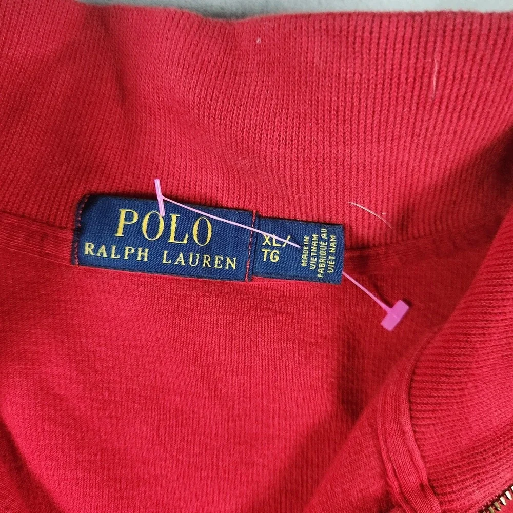 Polo Ralph Lauren Men's Red Estate-Rib Quarter-Zip Pullover Sweater XL Preppy